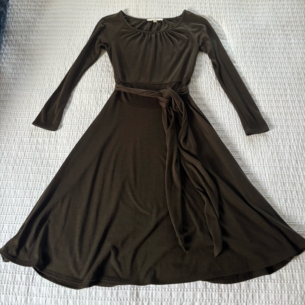 LOFT Chocolate Long Sleeve Dress with Tie Size XS